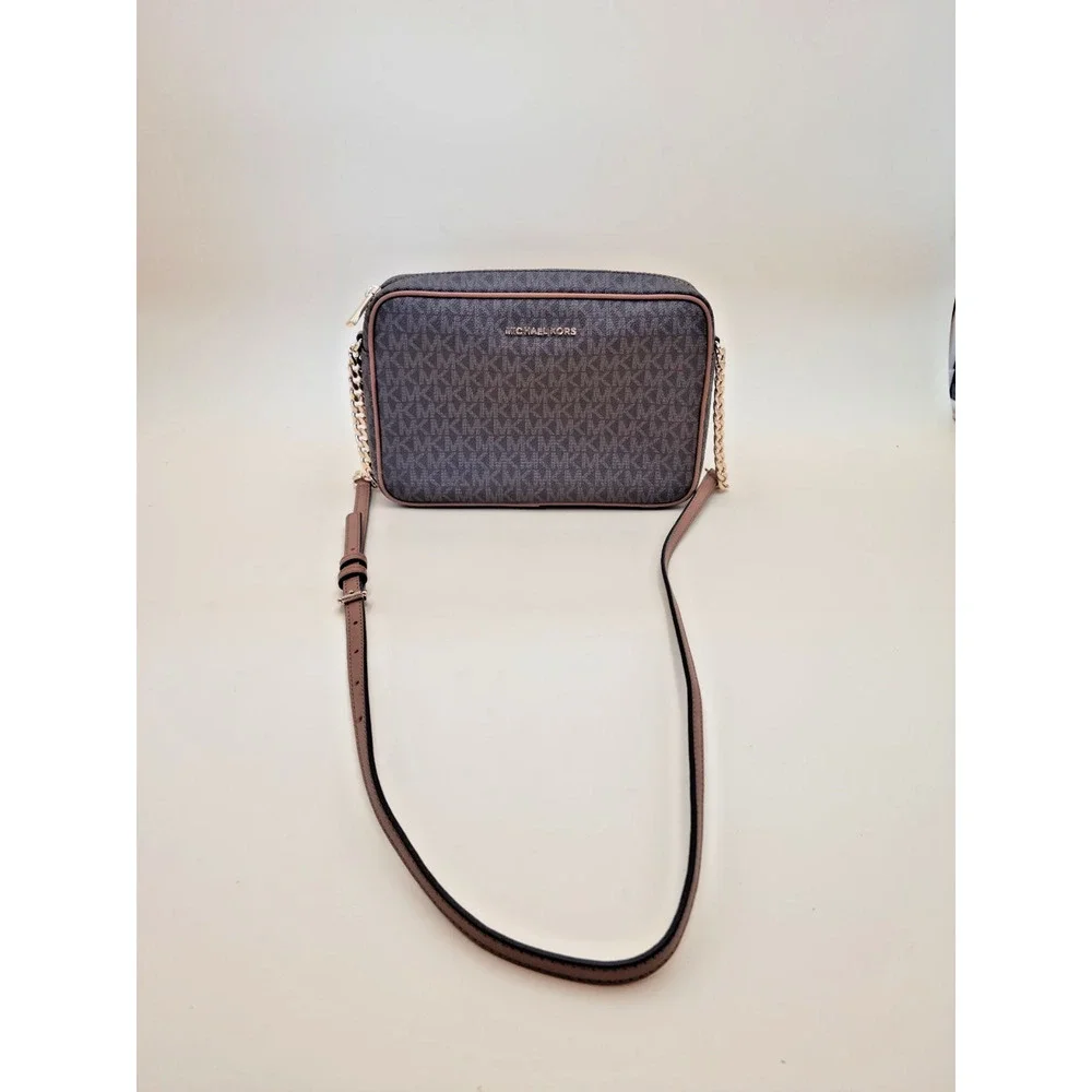 Michael Kors Jet Set Large East West Crossbody Bag Brown Monogram Logo Purse